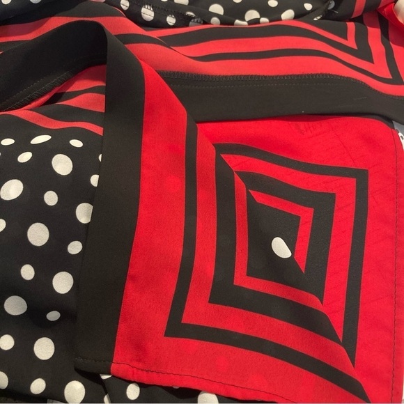 JOSEPH RIBKOFF Sz 10 Polka Dot Red Stripe Square Front Bow Lined Midi Dress - Picture 11 of 13